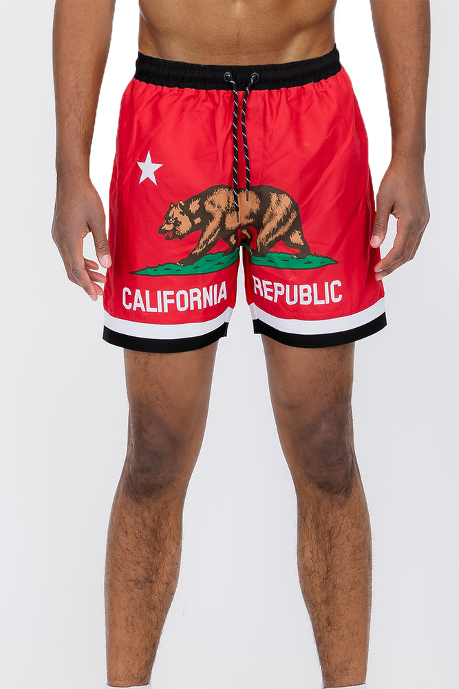 Fronted Cali Rep Print Swim Shorts