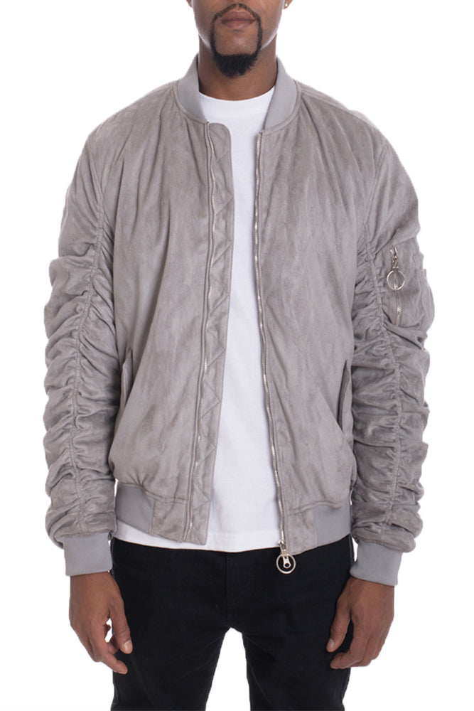Faux Suede Tagged Bomber