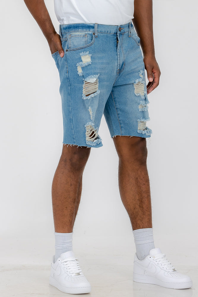 
                  
                    Load image into Gallery viewer, Washed Distressed Denim Shorts
                  
                