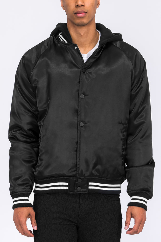 Satin Hooded Varsity Jacket