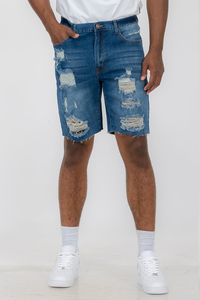 Washed Distressed Denim Shorts