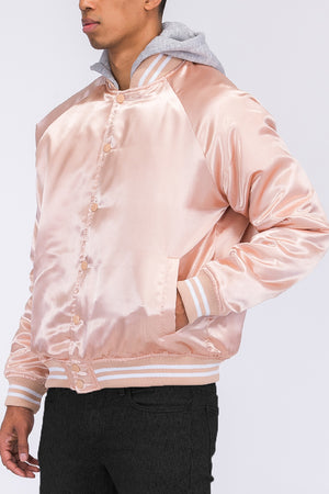 
                  
                    Load image into Gallery viewer, Satin Hooded Varsity Jacket
                  
                
